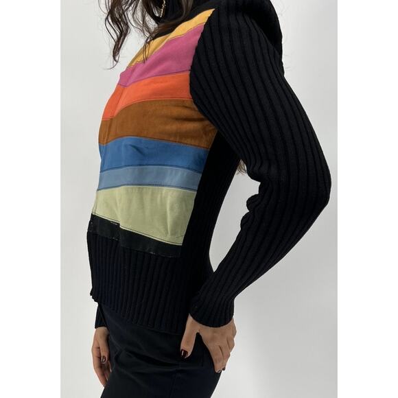 St. John Wool Knit & Lamb Suede Leather Jacket Full Zip - Picture 2 of 3